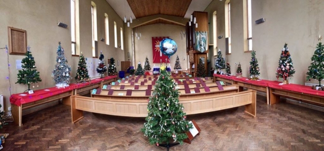 Wide angle photo of all Christmas tree in the festival by Kit Malthouse